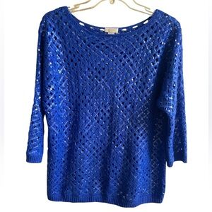 Chico’s Sasha sequin pullover crewneck sweater kinetic blue Large NWT